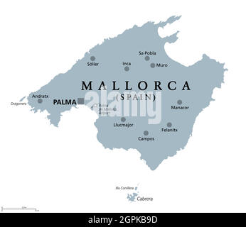 Mallorca, Majorque carte politique grise Illustration de Vecteur