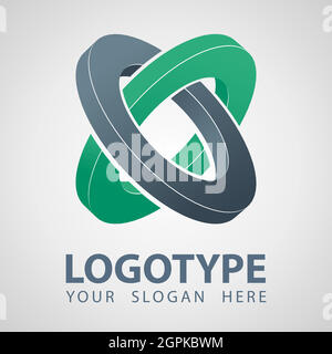 Géométrie 3D Résumé anneaux gris et vert entreprise vecteur logo icône. Modèle de logo Cilinder. Modèle de logo de société de consultation multi-usage de style isométrique. Logo anneaux icône isolée sur fond blanc. Icône cercle plein. Signe de tore 3D. L Illustration de Vecteur
