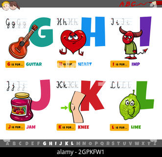 Lettres de l'alphabet de dessin animé éducatif pour les enfants de G à L. Illustration de Vecteur