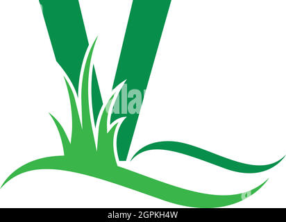 Lettre V derrière un symbole vert herbe logo design vecteur Illustration de Vecteur
