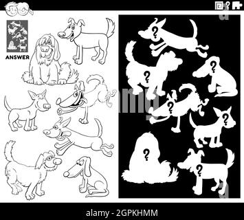 jeu de formes assorties avec chiens page de livre de coloriage Illustration de Vecteur