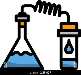 Icône de la réaction de chimie avec deux flacons Illustration de Vecteur
