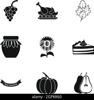 Fête de Thanksgiving, le style simple icons set Illustration de Vecteur