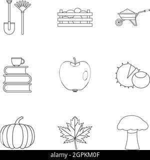 Saison de l'année automne icons set style du contour, Illustration de Vecteur