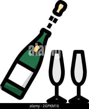 Icône champagne et verre de fête Illustration de Vecteur