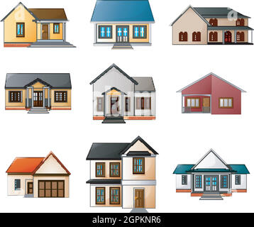 Collection de maisons différentes sur fond blanc Illustration de Vecteur