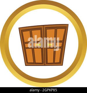 Double portes en bois, l'icône vecteur cartoon style Illustration de Vecteur