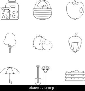 L'automne prochains icons set style du contour, Illustration de Vecteur