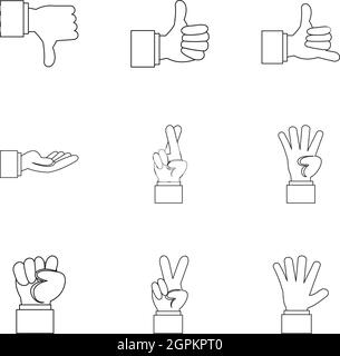 Geste icons set style du contour, Illustration de Vecteur