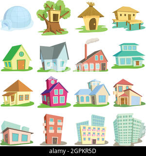 Maisons icons set, cartoon style Illustration de Vecteur