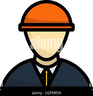 Icône du chef du travailleur de la construction à Helmet Illustration de Vecteur