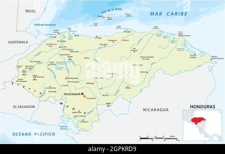 Carte vectorielle de la République d'Amérique centrale du Honduras Illustration de Vecteur