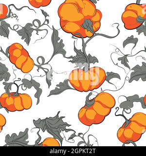 Motif automnal sans coutures citrouilles dessinées croquis Illustration de Vecteur