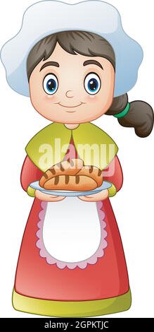 Jeune fille en pèlerinage portant un délicieux pain Illustration de Vecteur