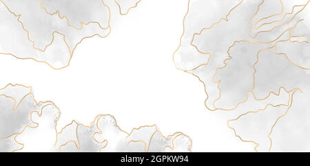 Arrière-plan abstrait aquarelles textures niveaux de gris avec lignes dorées, fonds blancs isolés. Applicable pour les bannières, prospectus, imprimés en tissu, textile, impression papier pour les dorautes d'agence et d'entreprise Illustration de Vecteur