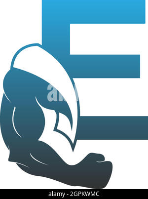 Icône de logo lettre E avec vecteur de conception de bras de muscle Illustration de Vecteur