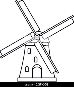 Moulin, icône de style contour Illustration de Vecteur