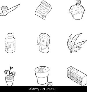 Le Cannabis icons set style du contour, Illustration de Vecteur