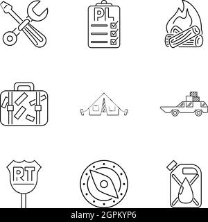 Icons set Camp style du contour, Illustration de Vecteur