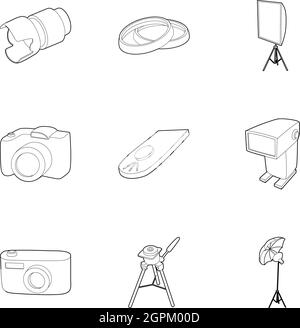 Les icônes de la photographie, jeu de style contour Illustration de Vecteur