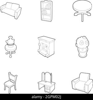 Accueil mobilier icons set style du contour, Illustration de Vecteur