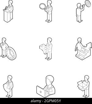 La gestion du temps, l'ensemble des icônes de style contour Illustration de Vecteur