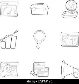 SEO icons set style du contour, Illustration de Vecteur