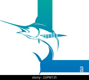 Icône de logo lettre L avec modèle de symbole de motif poisson Illustration de Vecteur
