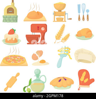 Icons set boulangerie, cartoon style Illustration de Vecteur