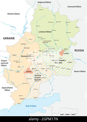 Carte de la région contestée du Donbass entre l'Ukraine et la Russie Illustration de Vecteur