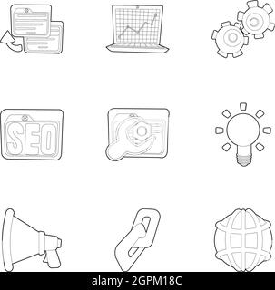 Icônes d'optimisation définir style du contour, Illustration de Vecteur
