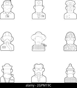 Icons set travailleurs style du contour, Illustration de Vecteur