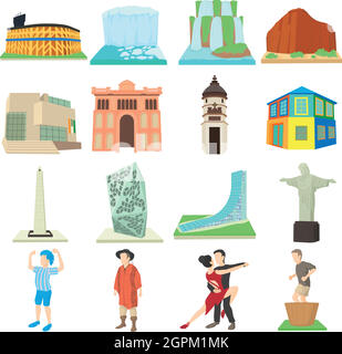 L'Argentine travel icons set, cartoon style Illustration de Vecteur