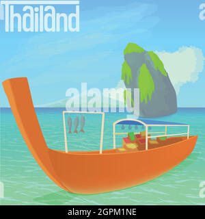 Concept de plage de Thaïlande, style dessin animé Illustration de Vecteur