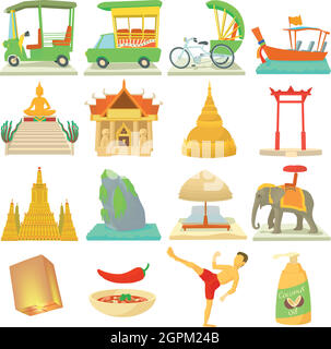 Thailand Travel icons set, cartoon style Illustration de Vecteur