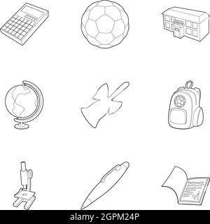 L'éducation des enfants, l'ensemble des icônes de style contour Illustration de Vecteur