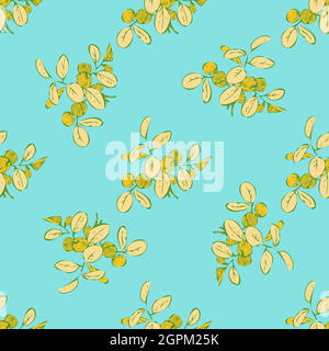 Branches avec feuilles de dessin, feuillage coloré sans couture motif abstrait fond d'écran vecteur. Illustration botanique Line art pour motif graphique imprimé, tissu. Couleur nature tendance bleu pastel Illustration de Vecteur