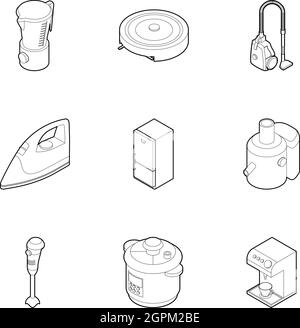 Appareils pour icons Set de cuisine, style contour Illustration de Vecteur