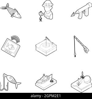 Icons set poisson style du contour, Illustration de Vecteur