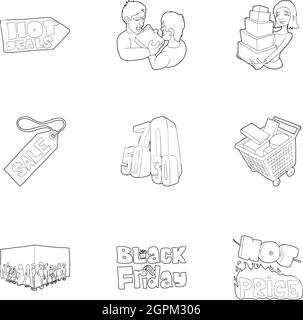 Vente icons set style du contour, Illustration de Vecteur
