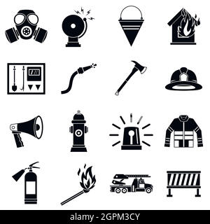 Outils pompier icons set, le style simple Illustration de Vecteur