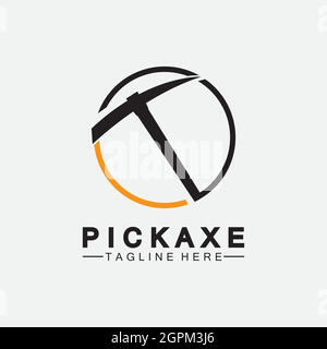 Logo Picaxe symbole d'icône vecteur illustration modèle de conception, concept minier avec silhouette, logo minier, logo Pickaxe Illustration de Vecteur