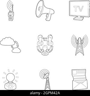 Icons set en ligne style du contour, Illustration de Vecteur