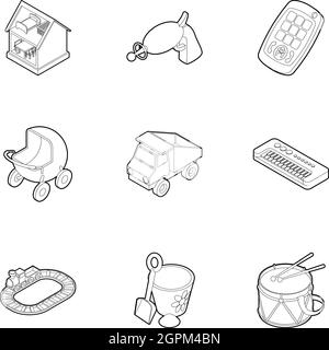 Types de jouets icons set style du contour, Illustration de Vecteur