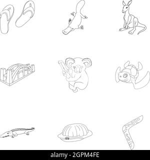 Tourisme en Australie icons set style du contour, Illustration de Vecteur