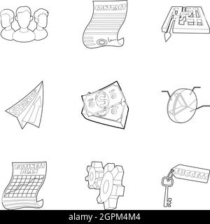 Idée icons set style du contour, Illustration de Vecteur