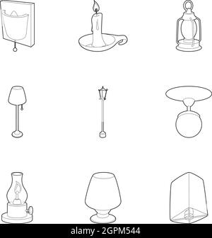 Lumière pour home icons set style du contour, Illustration de Vecteur