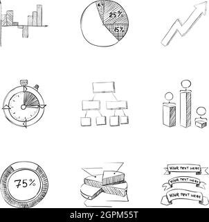 Business icons set style dessiné à la main, Illustration de Vecteur