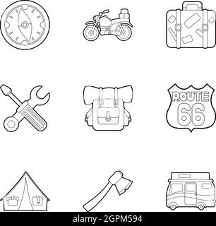 Camping icons set style du contour, Illustration de Vecteur