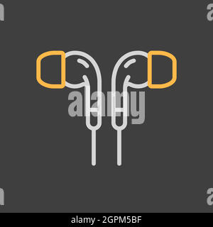 Écouteurs-boutons Vector Flat icône sur fond sombre Illustration de Vecteur